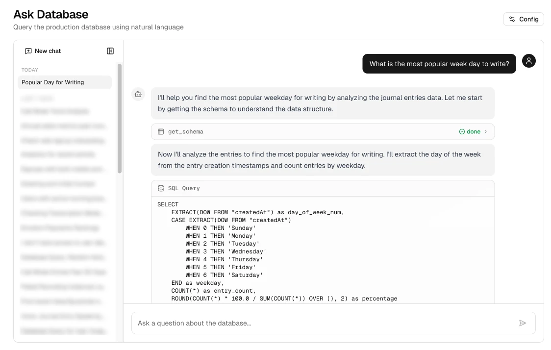 Chat UI: asking the data oracle a question in the admin panel